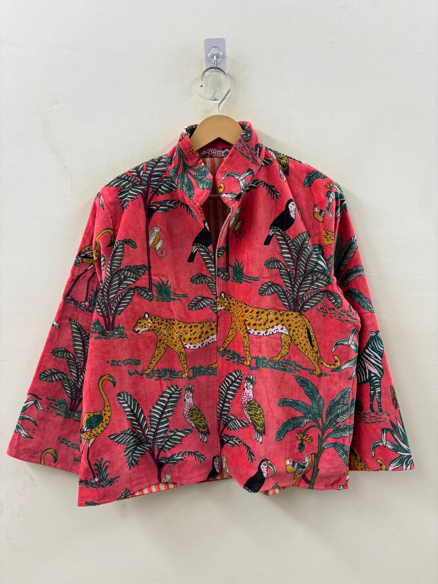 The Jungle Durbar — Block-Printed Velvet Jacket — Coral Rose - Default Title - Zoshak Jacket