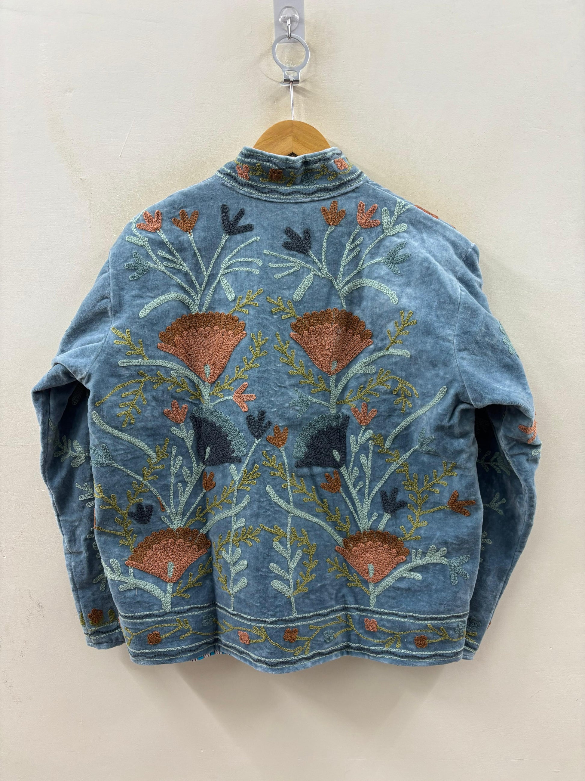 The Garden of Dusk — Suzani Hand-Embroidered Velvet Jacket — Washed Slate Blue - Default Title - Zoshak Jacket
