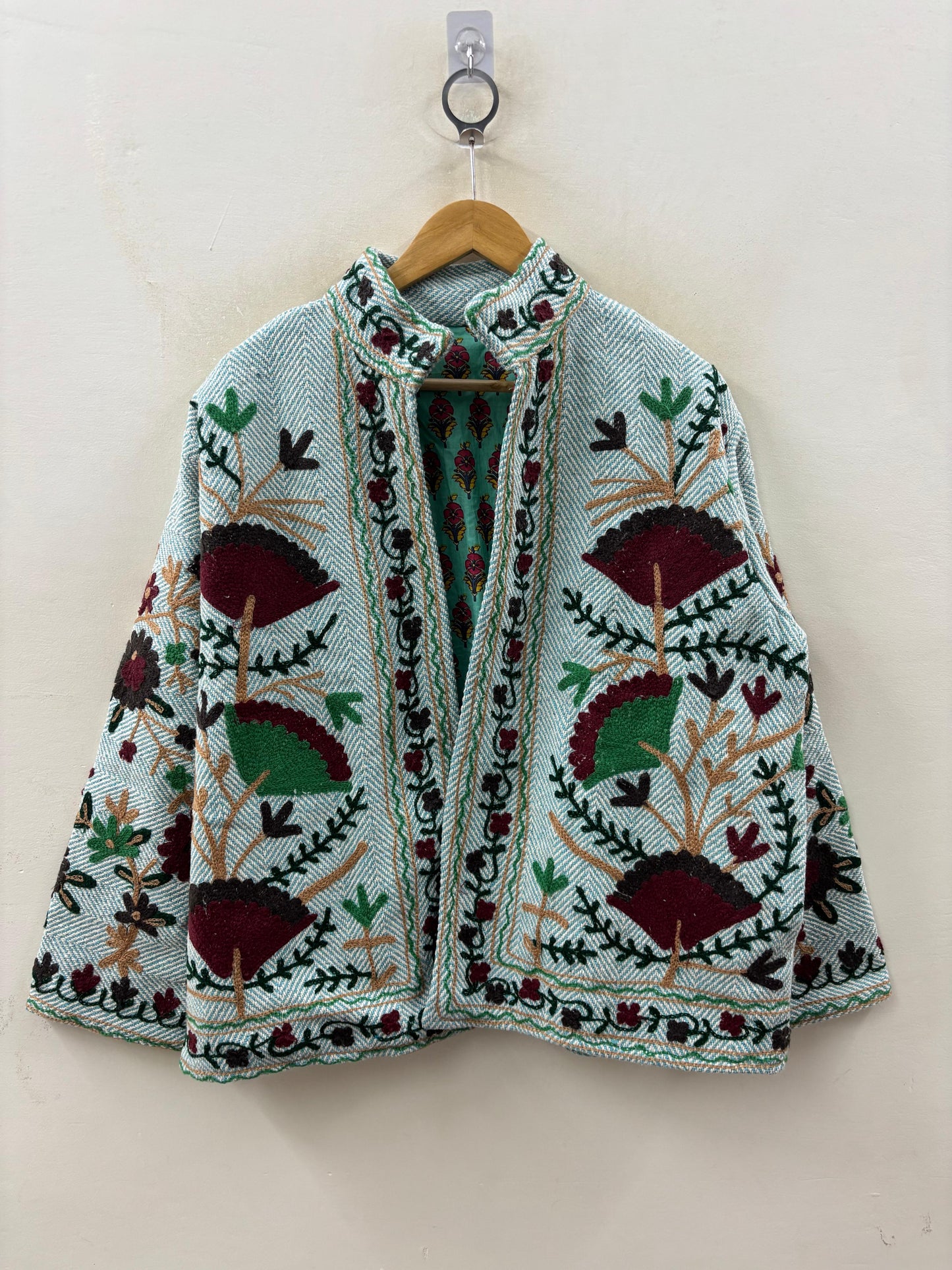 The Forest Bloom — Hand-Embroidered Cotton Jacket — Sage Herringbone - Default Title - Zoshak Jacket