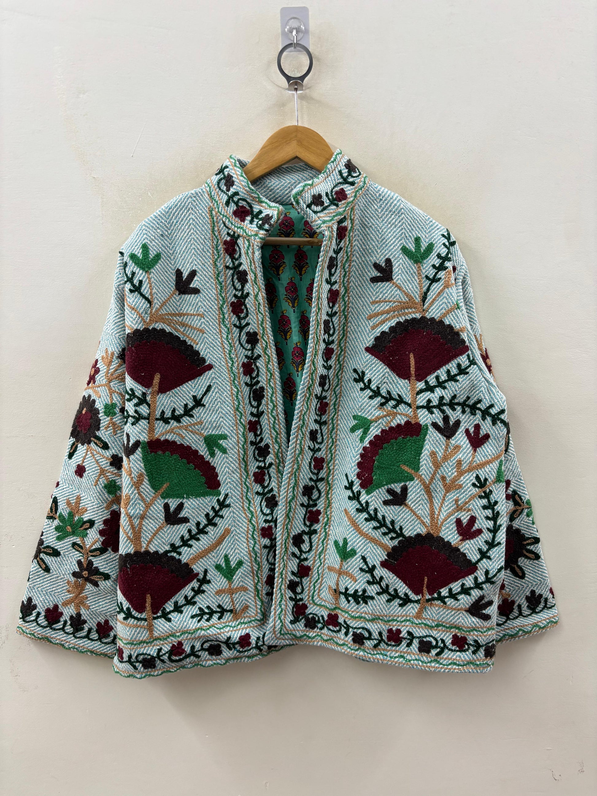 The Forest Bloom — Hand-Embroidered Cotton Jacket — Sage Herringbone - Default Title - Zoshak Jacket
