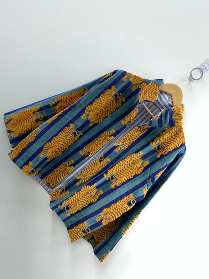 The Tiger Stripe — Block Printed Velvet Jacket — Saffron, Teal & Cobalt - Default Title - Zoshak Jacket