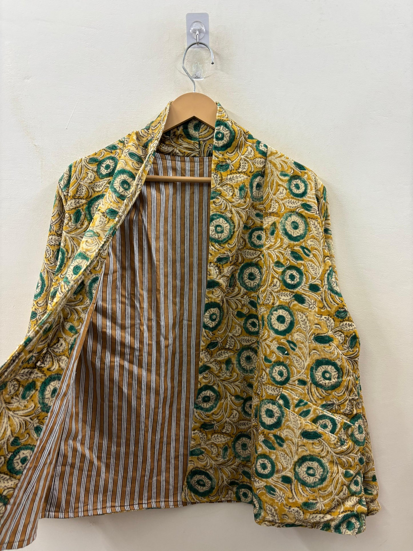 The Marigold Garden — Hand-Embroidered Corduroy Jacket — Golden Yellow with Emerald Florals - Default Title - Zoshak Jacket