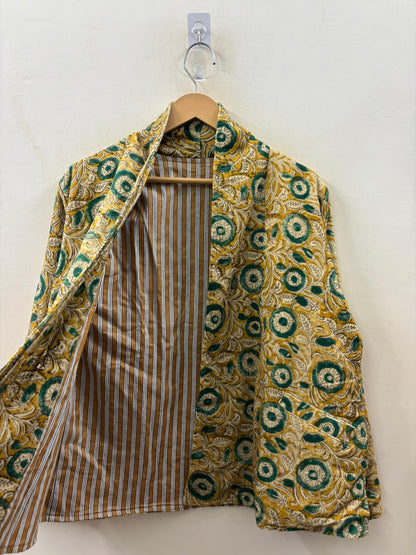 The Marigold Garden — Hand-Embroidered Corduroy Jacket — Golden Yellow with Emerald Florals - Default Title - Zoshak Jacket