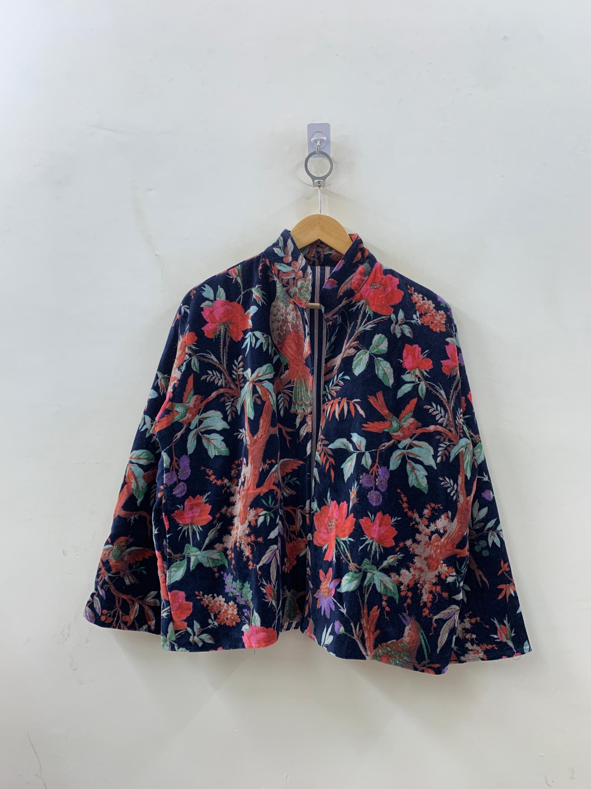 The Midnight Aviarium — Velvet Printed Jacket — Ink Navy with Tropical Chinoiserie - Default Title - Zoshak Jacket