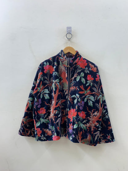 The Midnight Aviarium — Velvet Printed Jacket — Ink Navy with Tropical Chinoiserie - Default Title - Zoshak Jacket