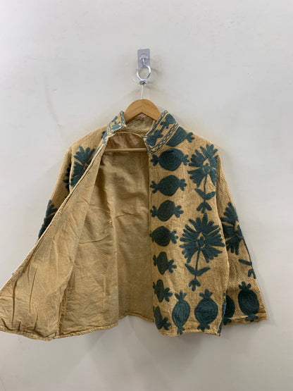 The Golden Suzani — Hand-Embroidered Waffle Cotton Jacket - Default Title - Zoshak
