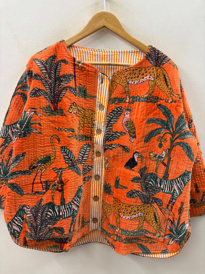 The Jungle Orange — Hand Block-Printed Quilted Cotton Jacket - Default Title - Zoshak