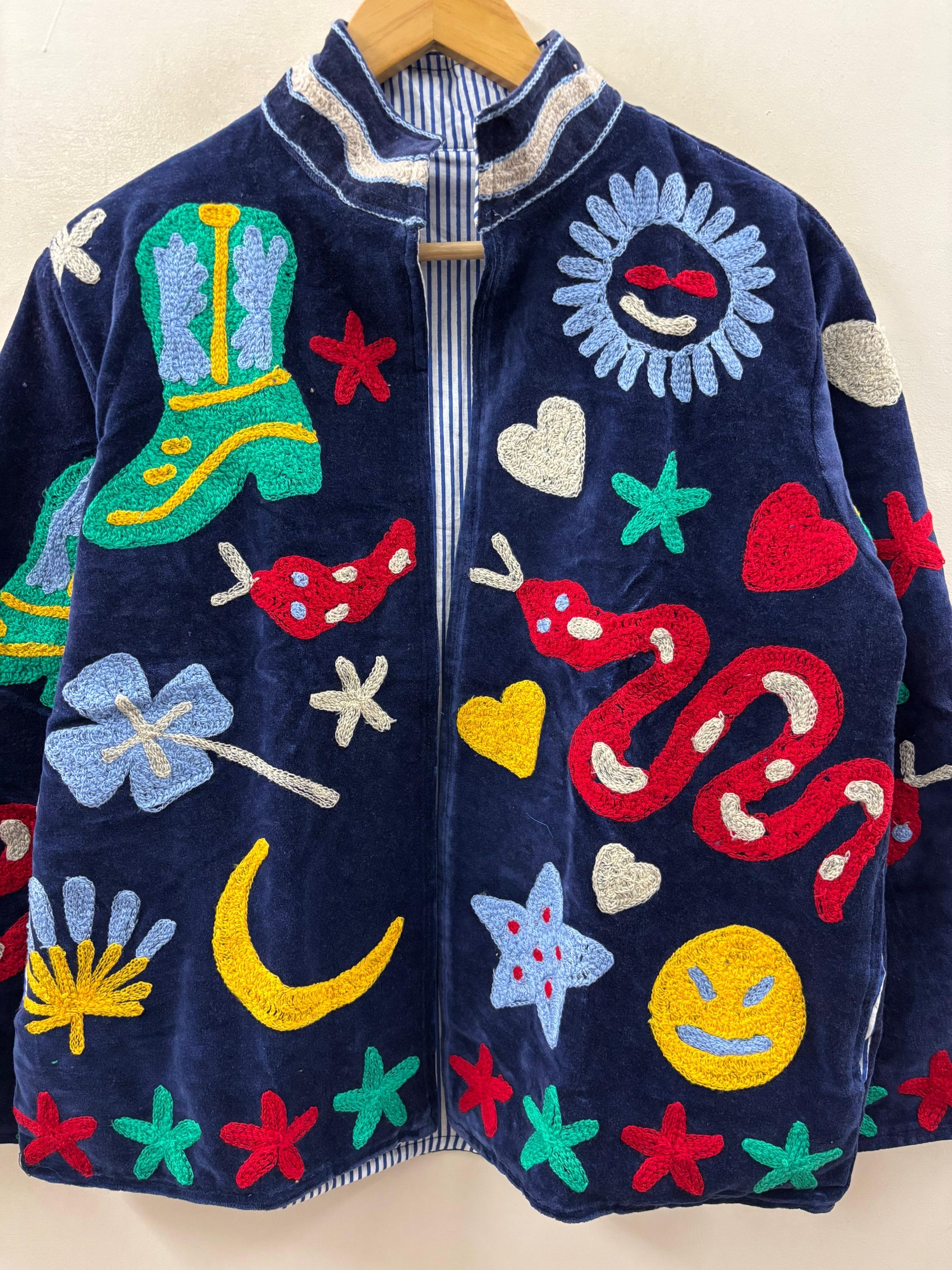 The Nazar — Primary Soul Edition — Hand-Embroidered Navy Velvet Jacket - Default Title - Zoshak