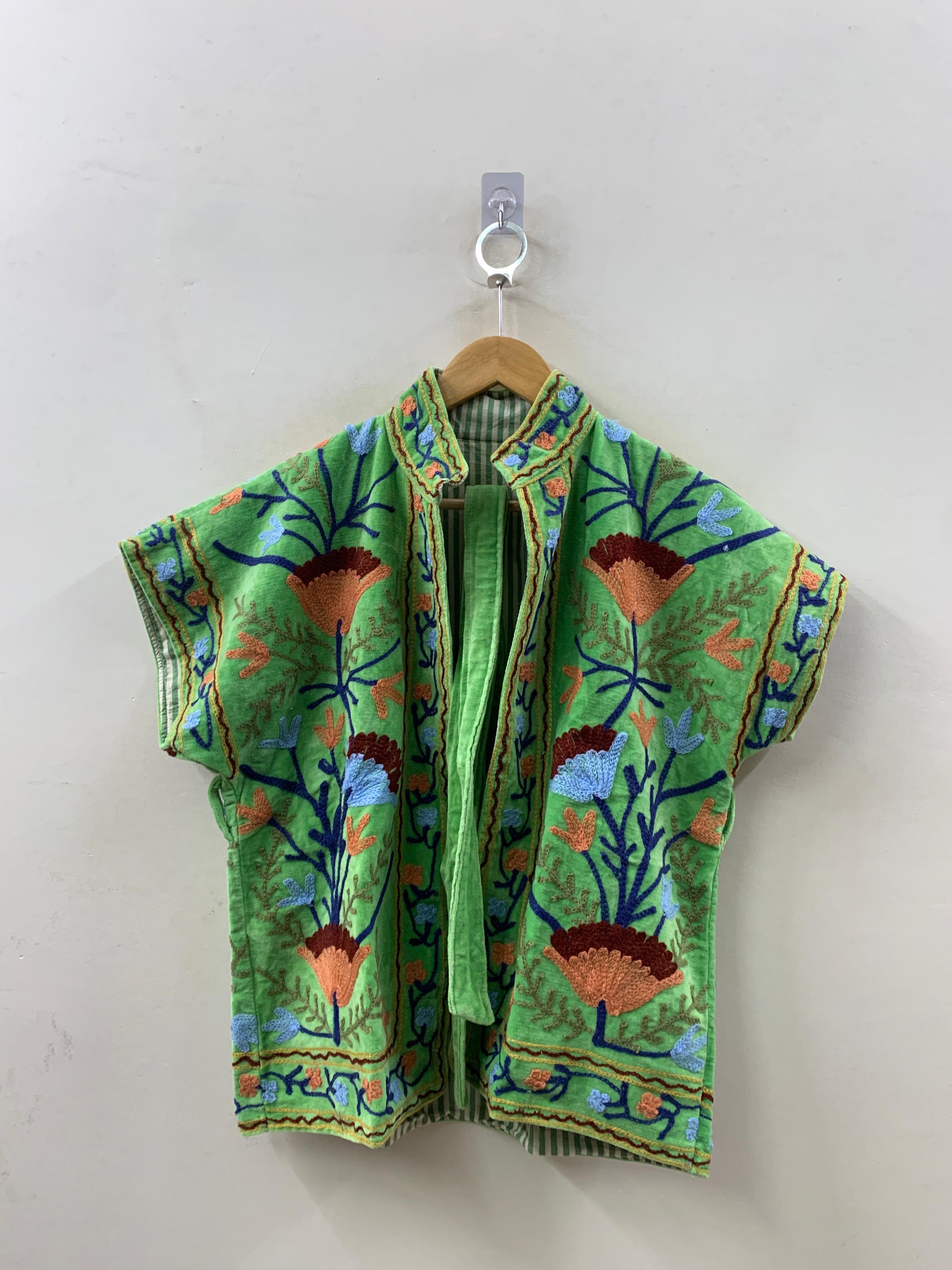 The Baagh Jacket — Suzani-Inspired Hand-Embroidered Velvet Vest — Lime Garden Green - Default Title - Zoshak Jacket