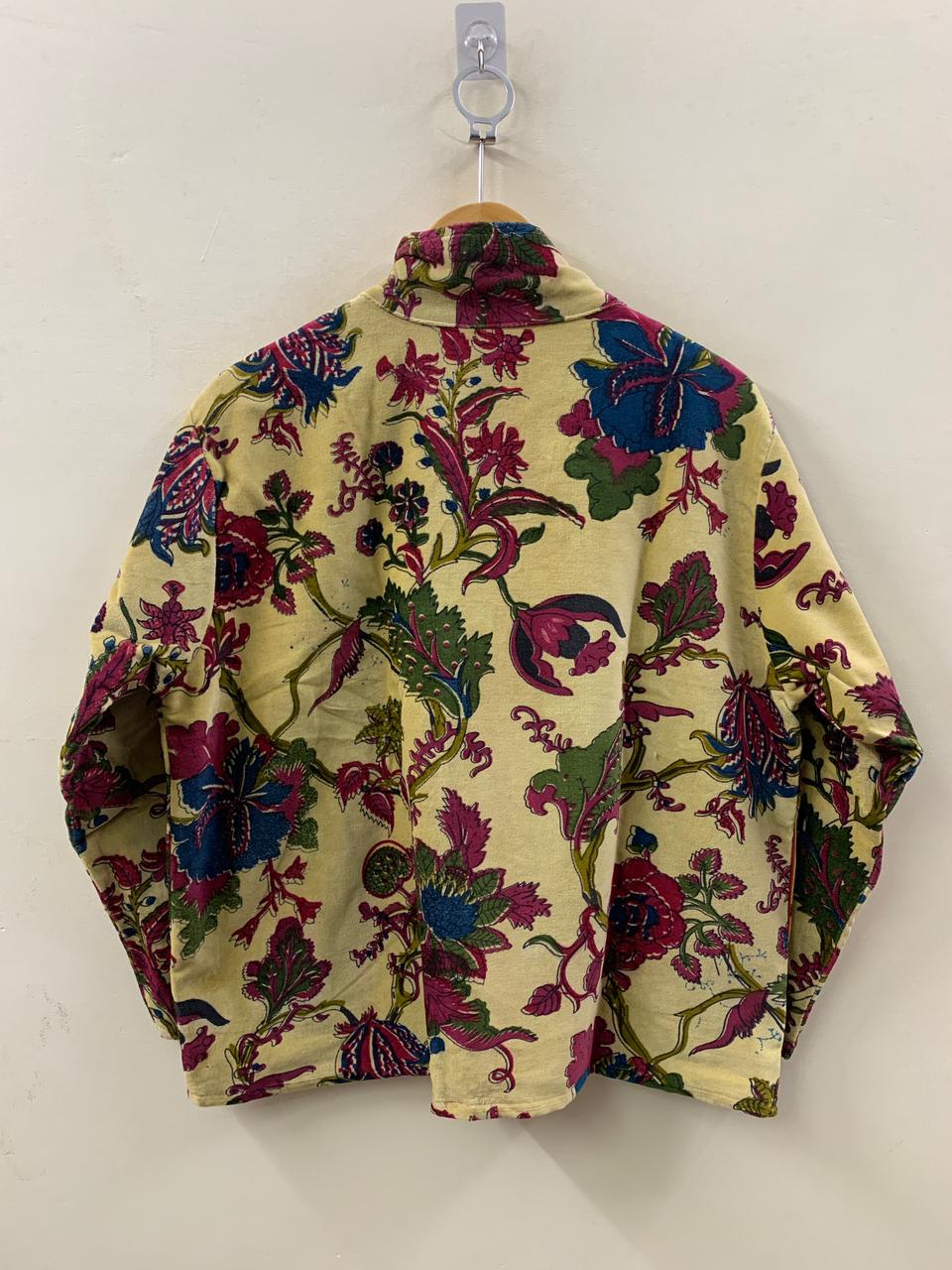 The Gulshan Baagh — Block Printed Cotton Jacket — Pale Citron & Crimson Garden - Default Title - Zoshak Jacket