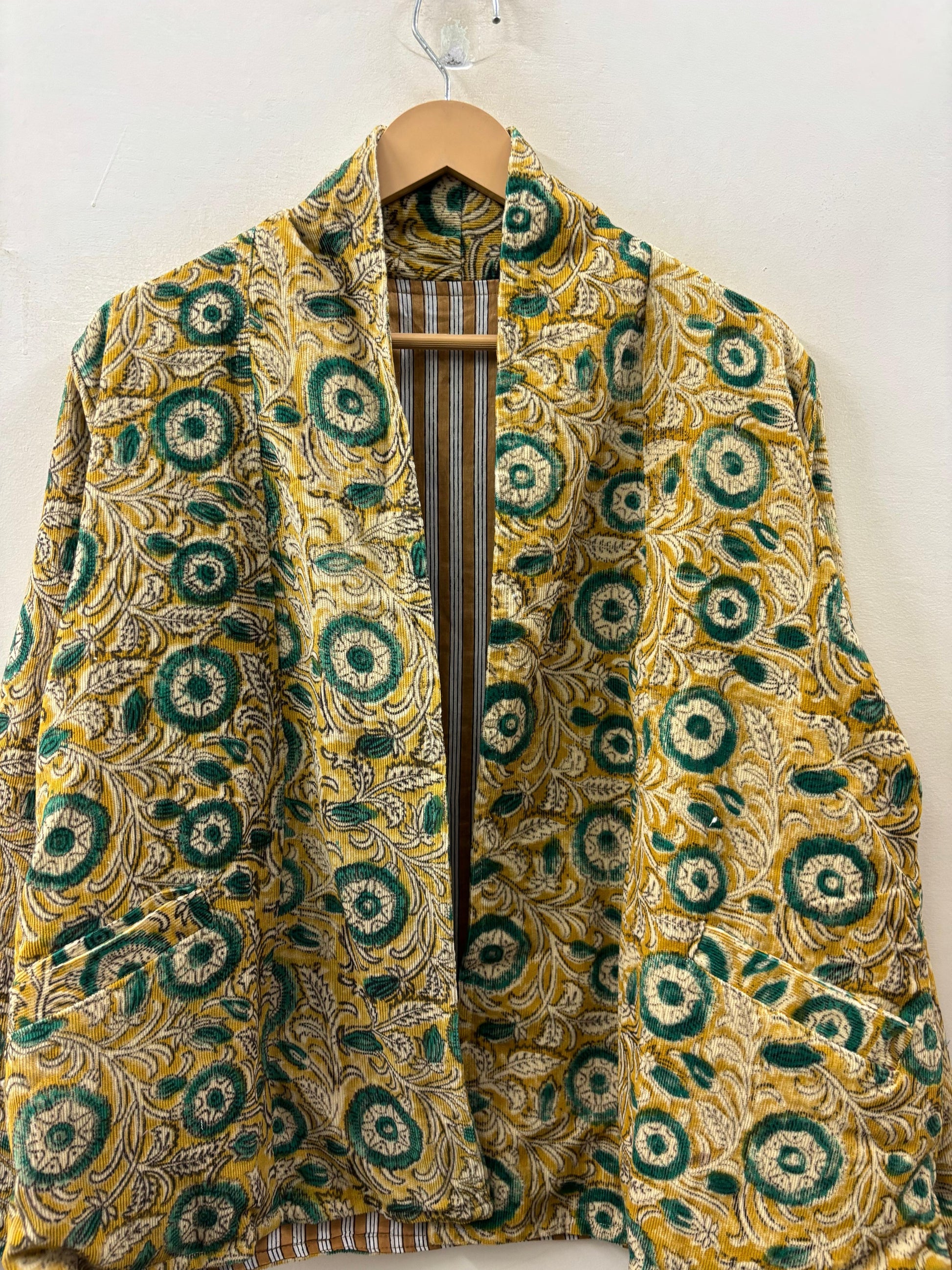 The Marigold Garden — Hand-Embroidered Corduroy Jacket — Golden Yellow with Emerald Florals - Default Title - Zoshak Jacket