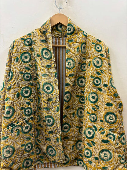 The Marigold Garden — Hand-Embroidered Corduroy Jacket — Golden Yellow with Emerald Florals - Default Title - Zoshak Jacket