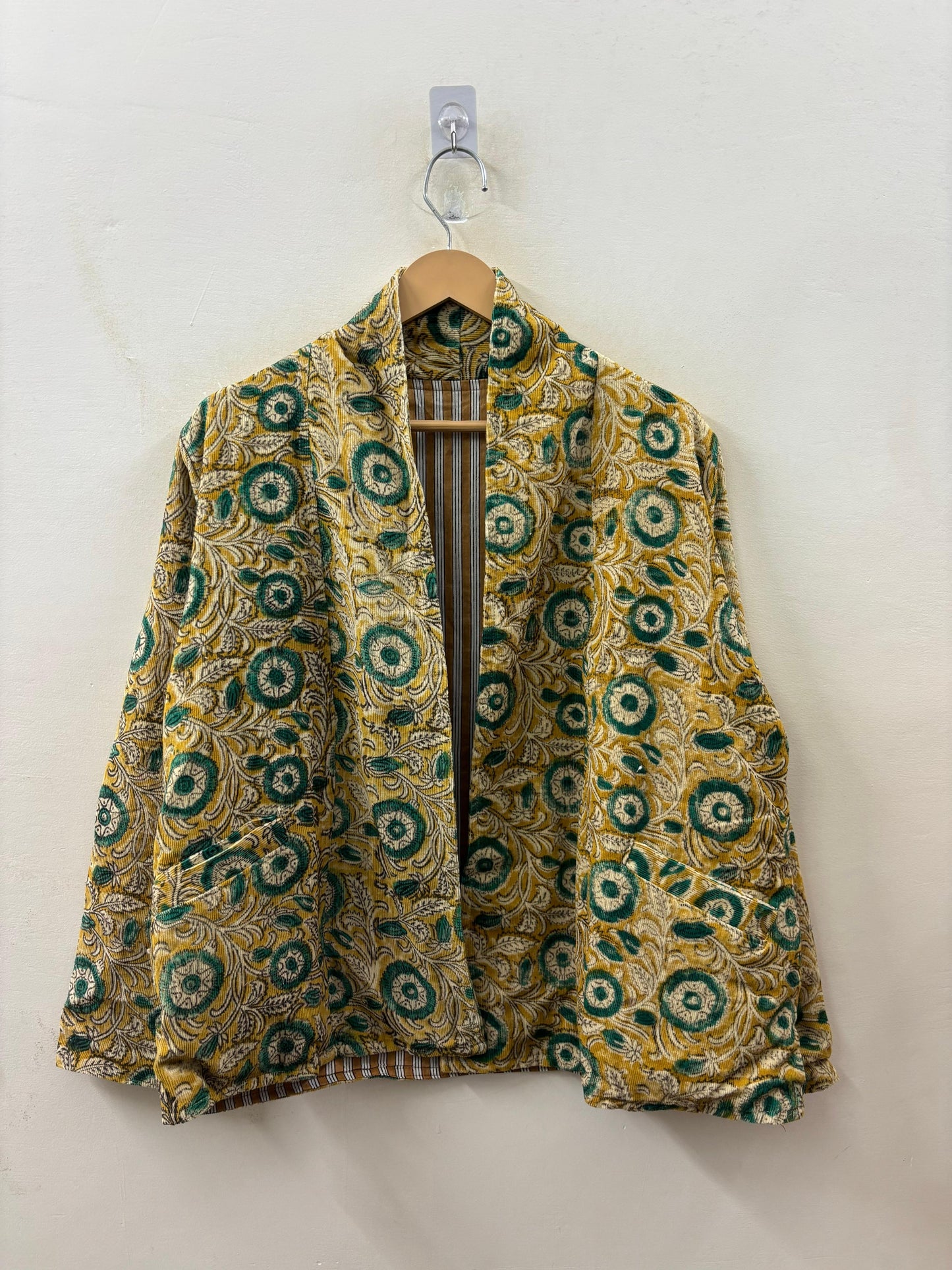 The Marigold Garden — Hand-Embroidered Corduroy Jacket — Golden Yellow with Emerald Florals - Default Title - Zoshak Jacket