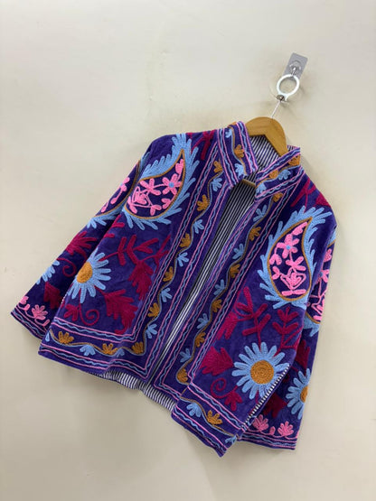The Violet Garden — Suzani Hand-Embroidered Velvet Jacket — Royal Purple - Default Title - Zoshak Jacket