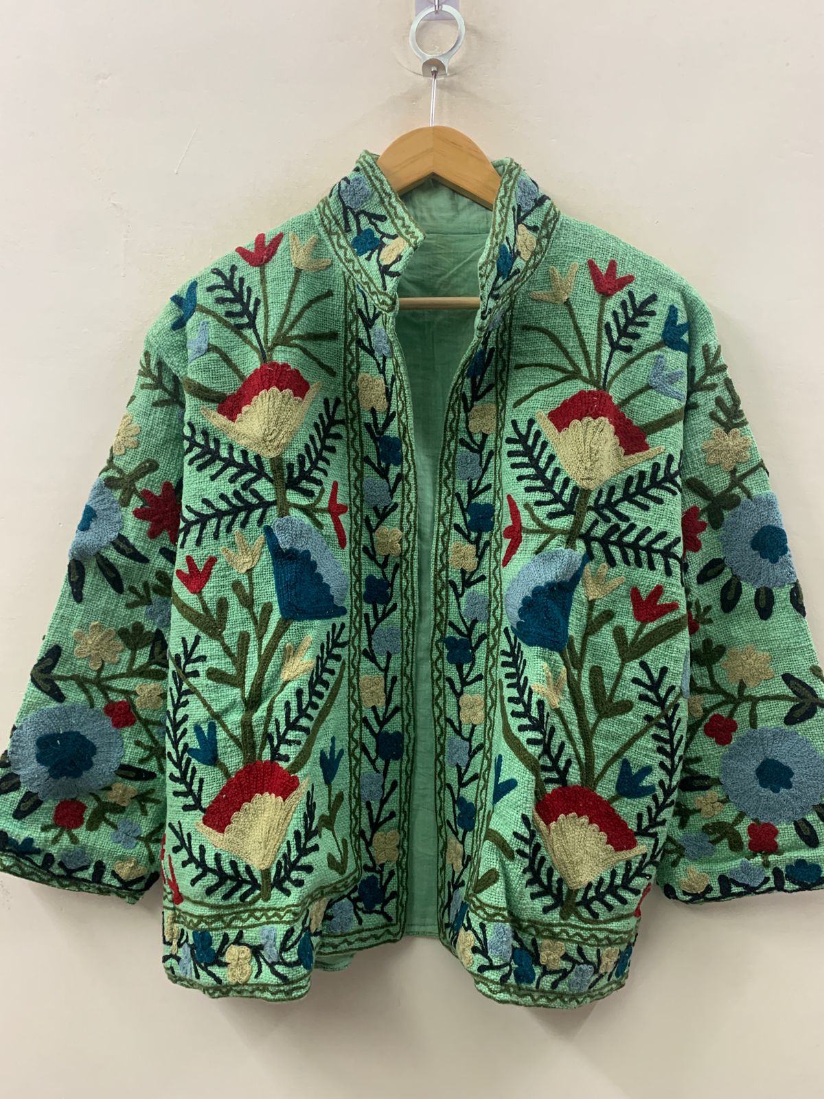 The Mint Garden — Crewel-Embroidered Cotton Jacket — Pistachio Green - Default Title - Zoshak Jacket