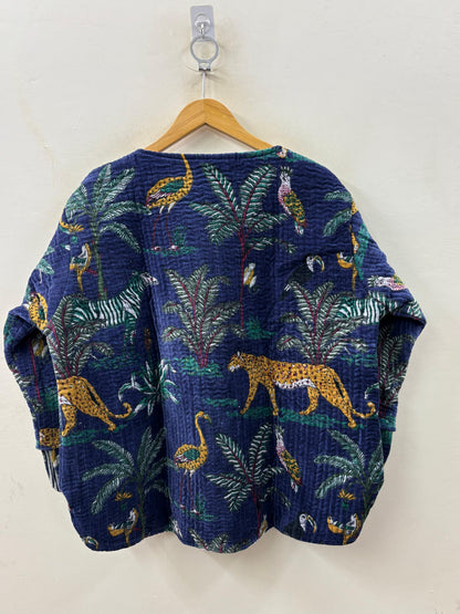 The Jungle Navy — Hand Block-Printed Quilted Cotton Jacket - Default Title - Zoshak
