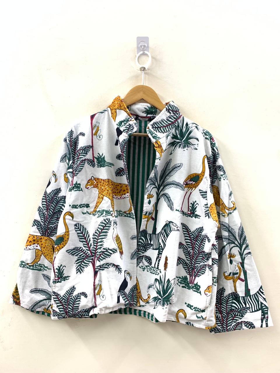 The Jungle Darbar — All-Over Block Printed Cotton Jacket — Ivory Safari - Default Title - Zoshak Jacket