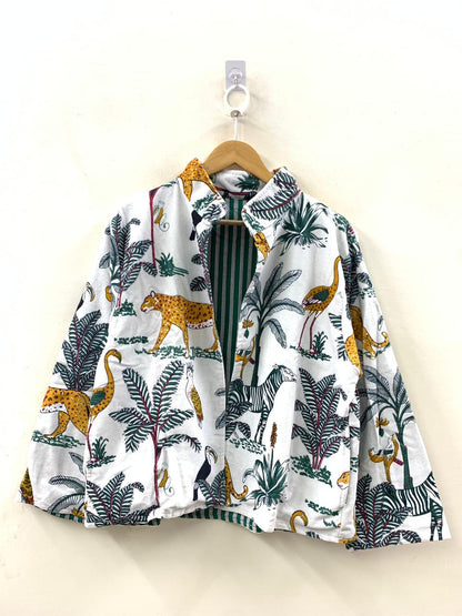 The Jungle Darbar — All-Over Block Printed Cotton Jacket — Ivory Safari - Default Title - Zoshak Jacket