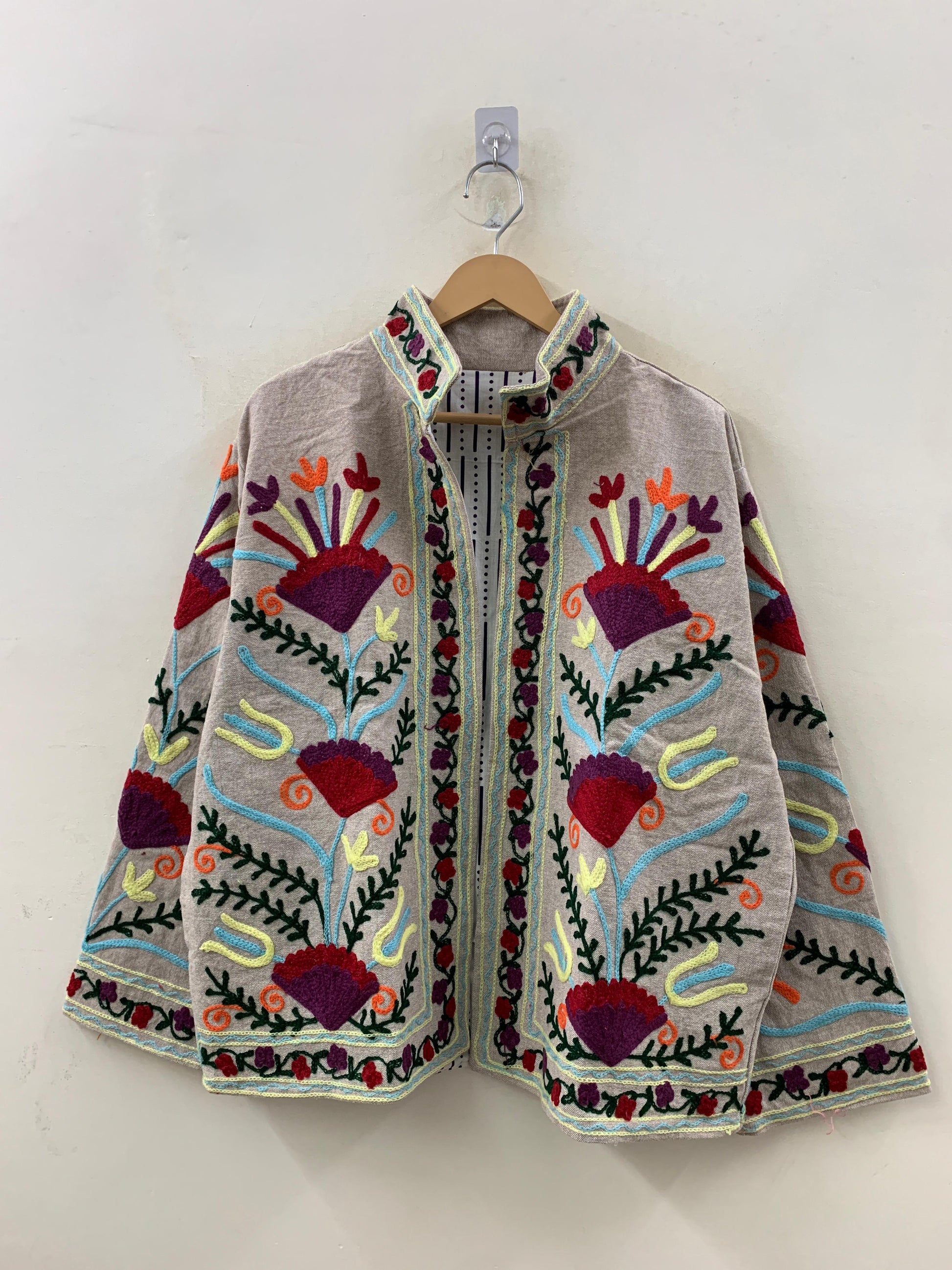 The Garden of Symmetry — Suzani-Inspired Hand-Embroidered Cotton Jacket — Stone Grey - Default Title - Zoshak Jacket