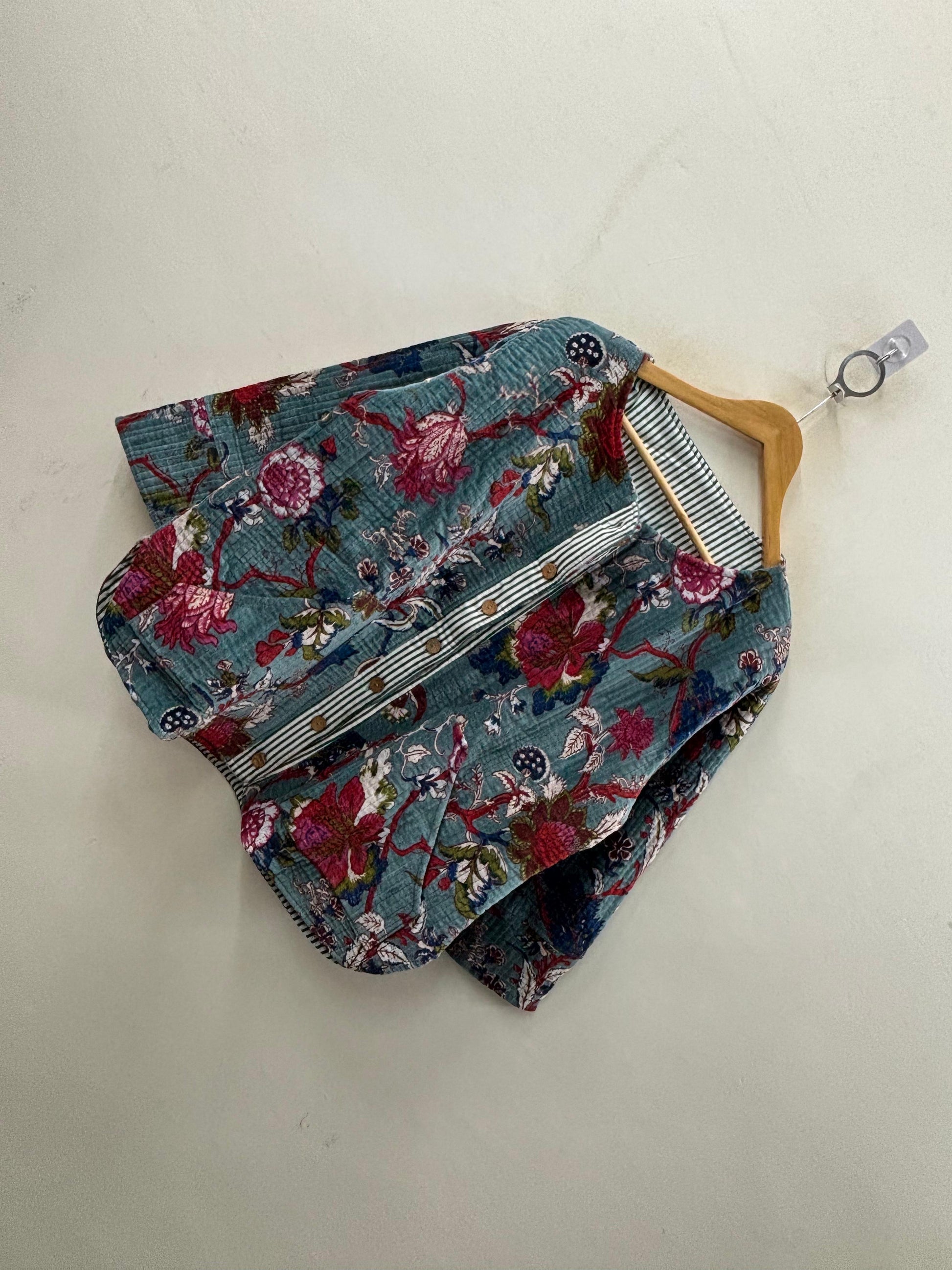 The Teal Garden — Hand Block-Printed Quilted Cotton Jacket - Default Title - Zoshak