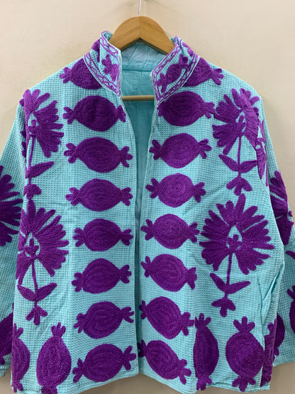 The Aqua Suzani — Violet Edition — Hand-Embroidered Waffle Cotton Jacket - Default Title - Zoshak