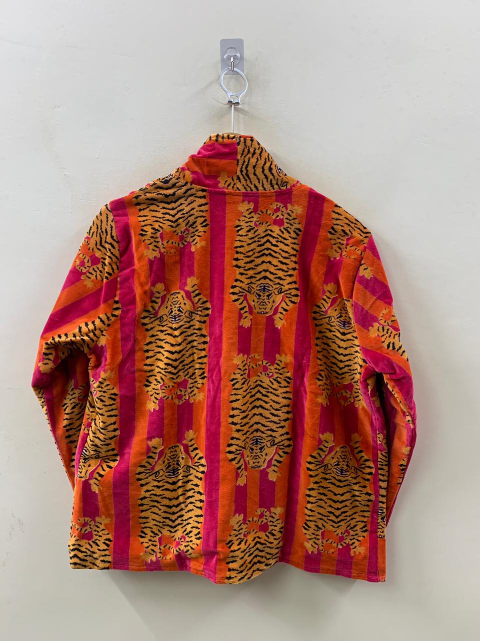 The Tiger Durbar — Velvet Printed Jacket — Saffron, Crimson & Magenta Stripe - Default Title - Zoshak Jacket