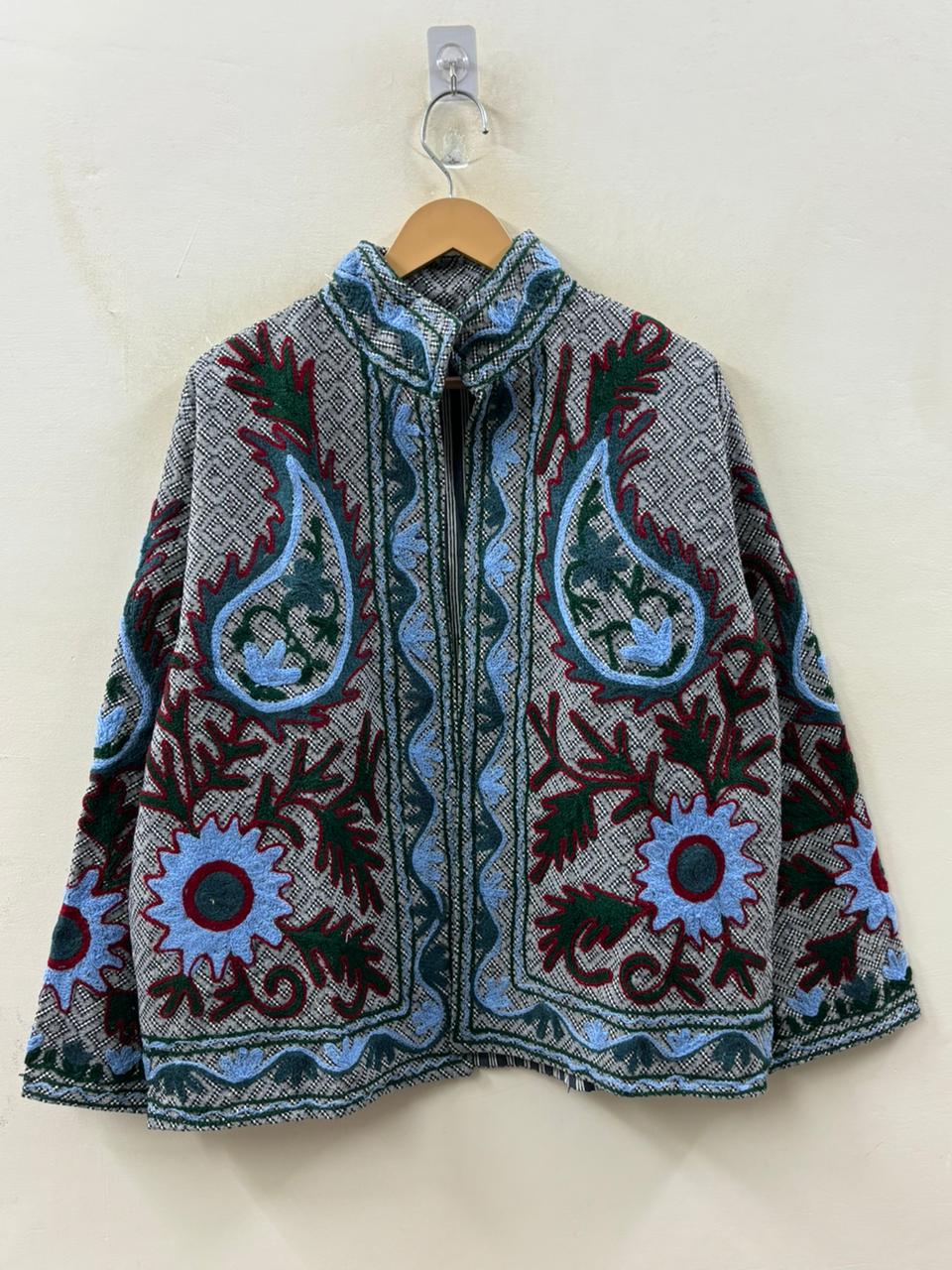The Nomad's Garden — Suzani-Embroidered Cotton Jacket — Indigo Houndstooth & Crimson Vine - Default Title - Zoshak Jacket