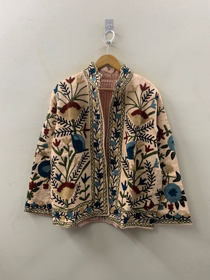 The Garden Manuscript — Crewel-Embroidered Cotton Jacket — Ivory & Wildflower Bloom - Default Title - Zoshak Jacket