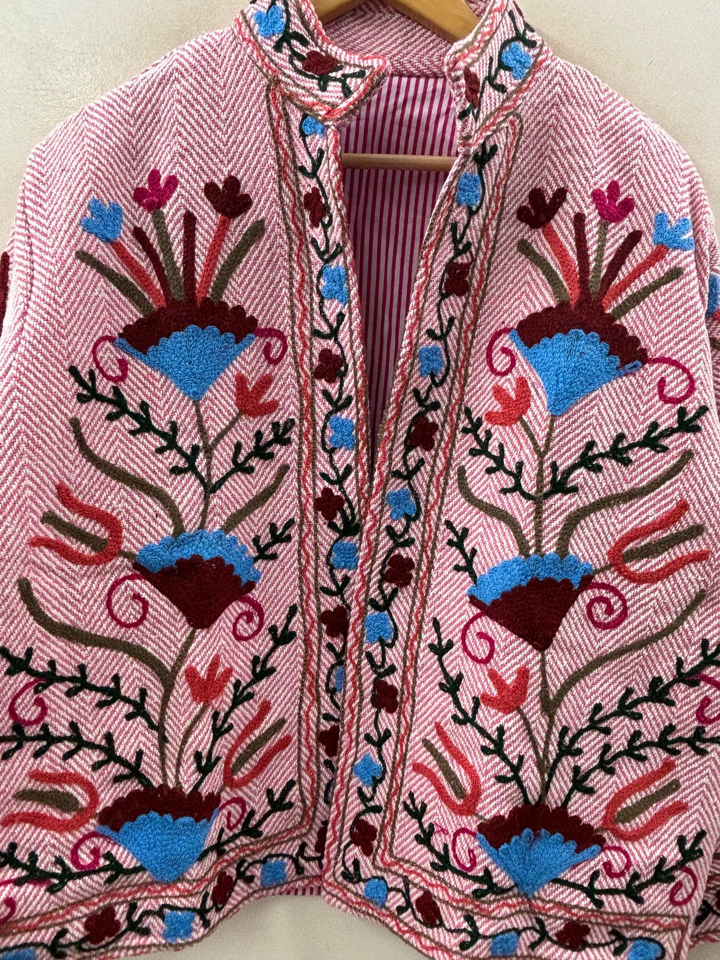 The Rose Garden Wanderer — Suzani-Inspired Hand-Embroidered Cotton Jacket — Dusty Rose Herringbone - Default Title - Zoshak Jacket