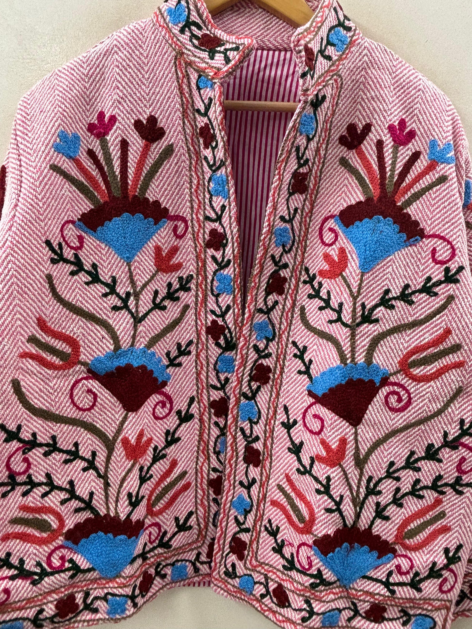 The Rose Garden Wanderer — Suzani-Inspired Hand-Embroidered Cotton Jacket — Dusty Rose Herringbone - Default Title - Zoshak Jacket
