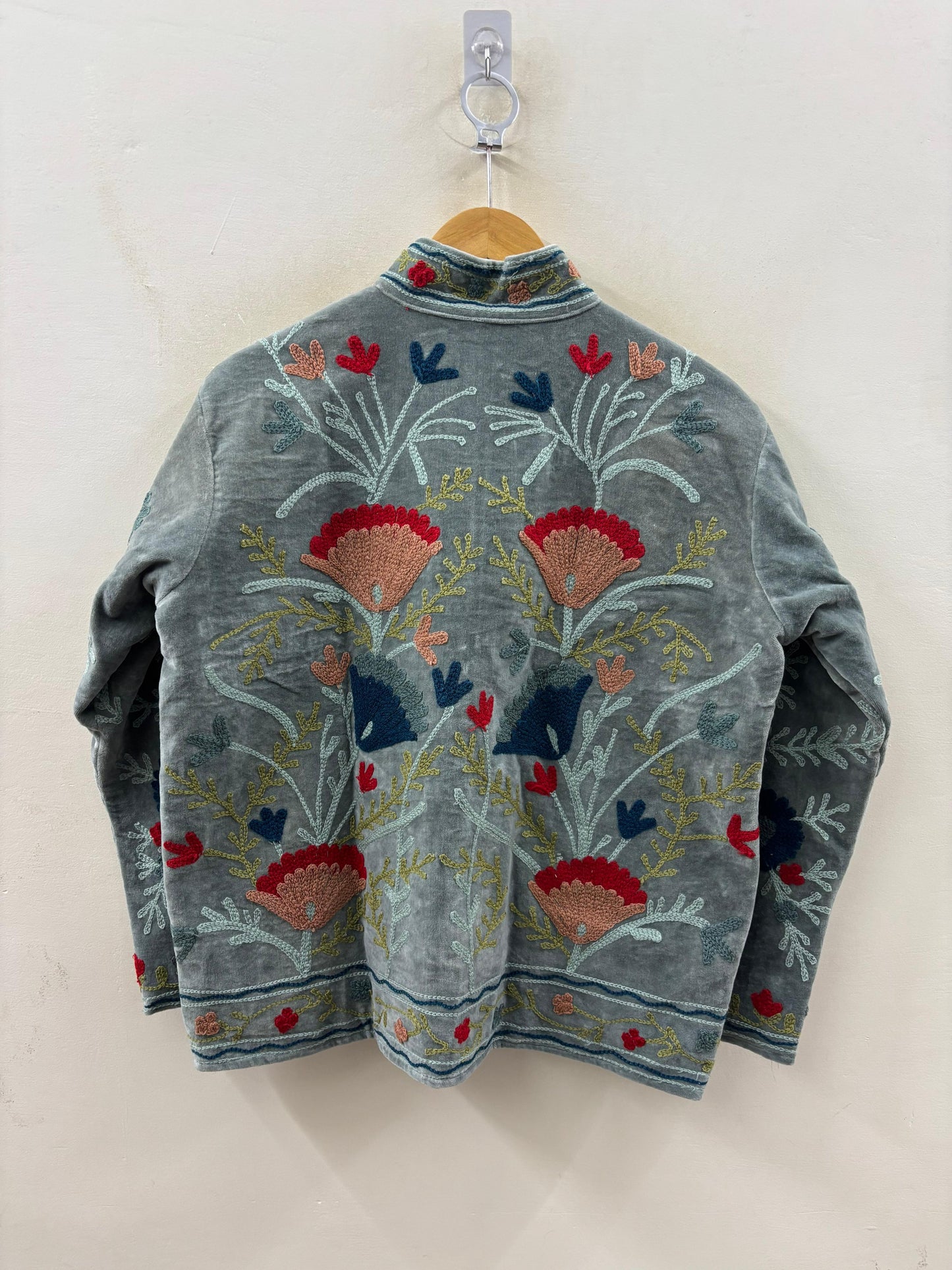 The Buzkashi Garden — Suzani Hand-Embroidered Velvet Jacket — Slate Blue - Default Title - Zoshak Jacket