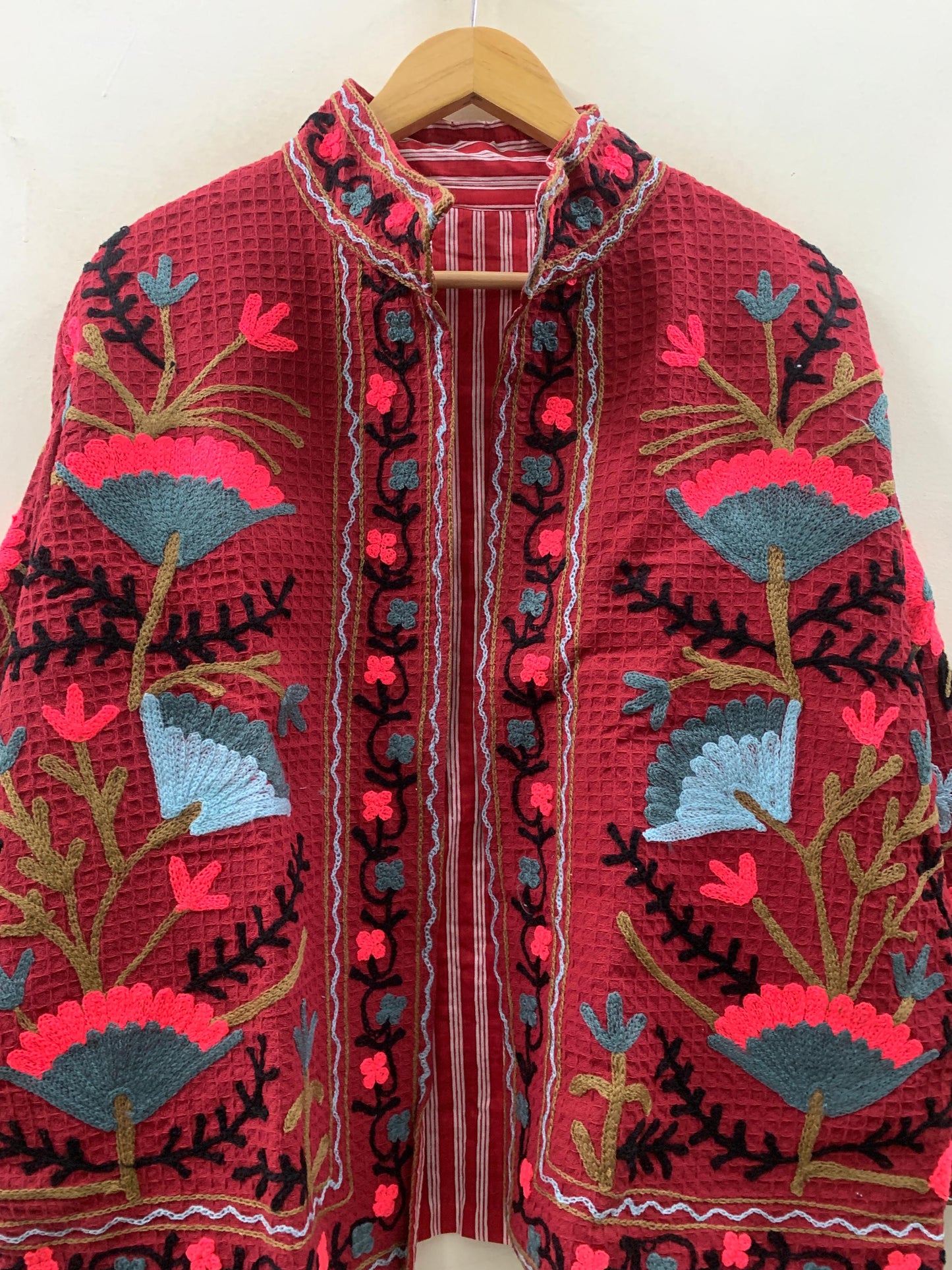 The Crimson Suzani — Neon Edition — Hand-Embroidered Waffle Cotton Jacket - Default Title - Zoshak