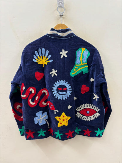 The Nazar — Primary Soul Edition — Hand-Embroidered Navy Velvet Jacket - Default Title - Zoshak