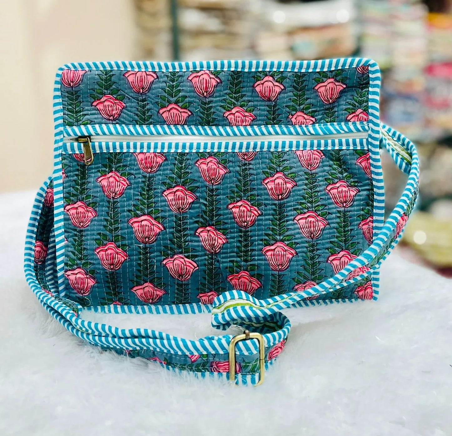 The Lotus Sling - Grey-Blue Pink Floral - Zoshak