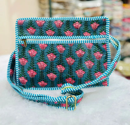 The Lotus Sling - Grey-Blue Pink Floral - Zoshak