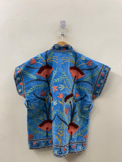 The Indigo Garden — Suzani-Embroidered Velvet Jacket — Cornflower Blue - Default Title - Zoshak Jacket
