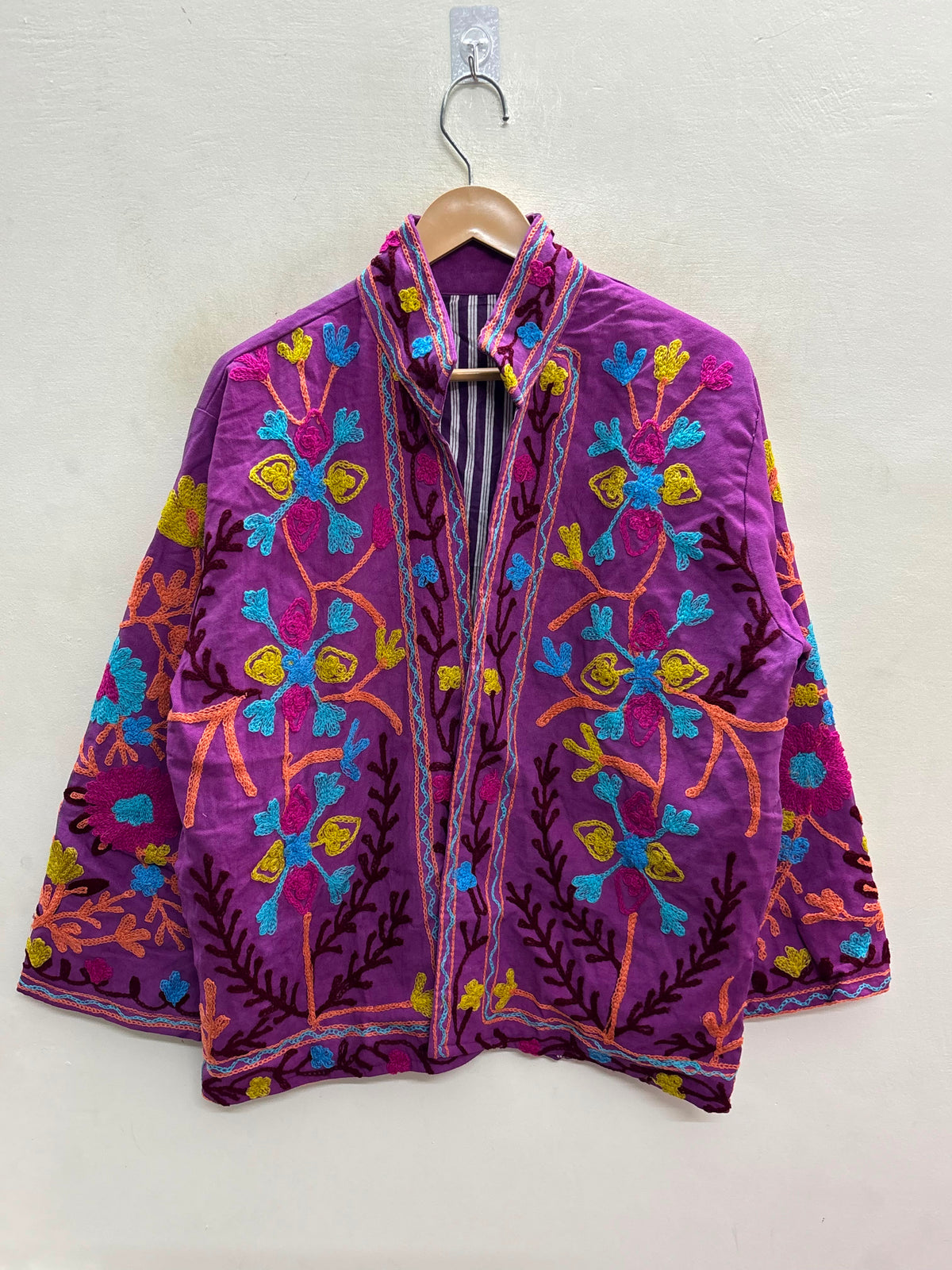 The Samarkand Bloom — Suzani Hand-Embroidered Cotton Jacket — Magenta Orchid