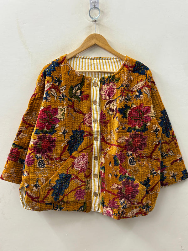 The Mustard Bloom — Hand Block-Printed Quilted Cotton Jacket - Default Title - Zoshak