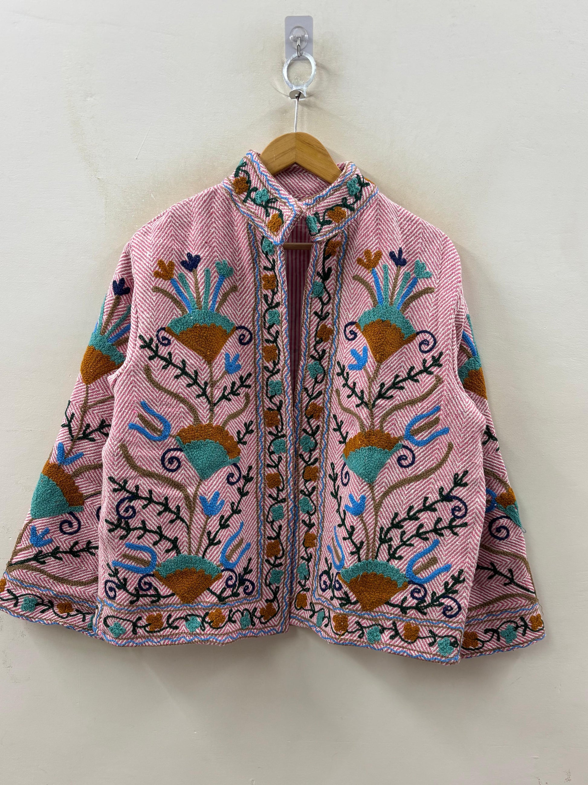 The Garden of Isphahan — Crewel Embroidered Cotton Jacket — Raspberry Herringbone - Default Title - Zoshak Jacket