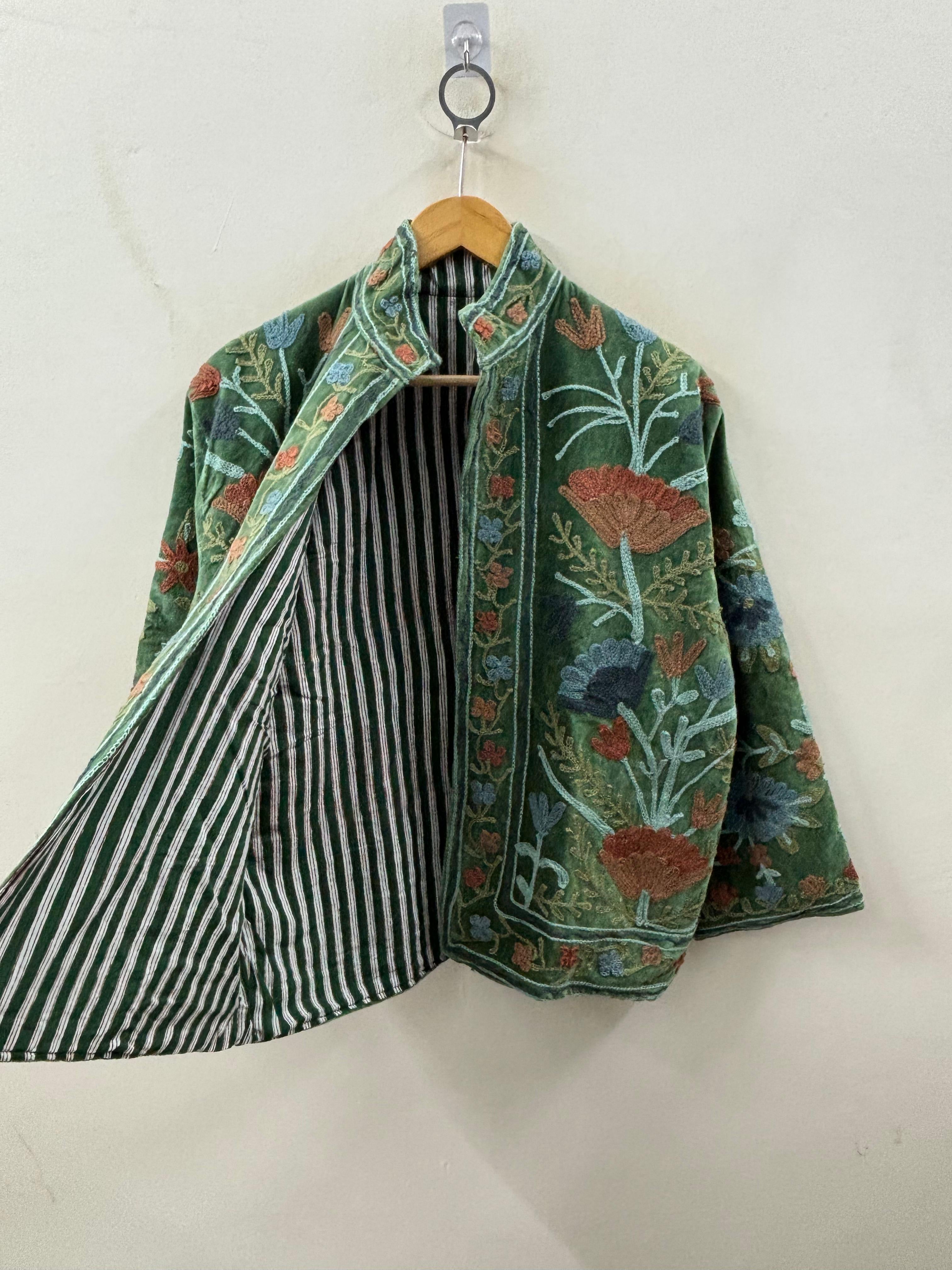 The Gulbadan Forest — Hand Suzani Embroidered Velvet Jacket – Zoshak
