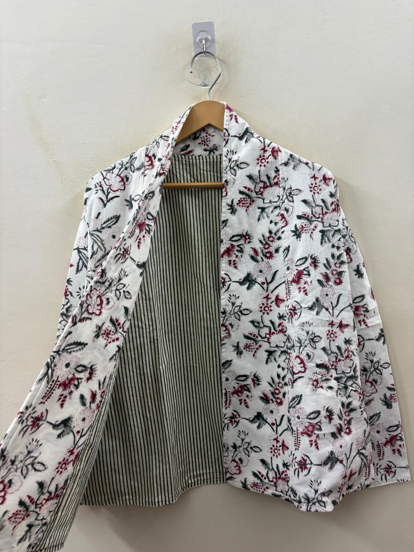 The Wildflower Garden — Hand-Embroidered Corduroy Jacket — Cream with Burgundy & Forest Green Florals - Default Title - Zoshak Jacket