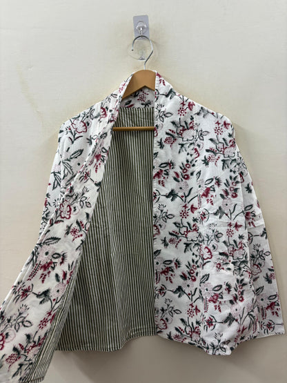 The Wildflower Garden — Hand-Embroidered Corduroy Jacket — Cream with Burgundy & Forest Green Florals - Default Title - Zoshak Jacket
