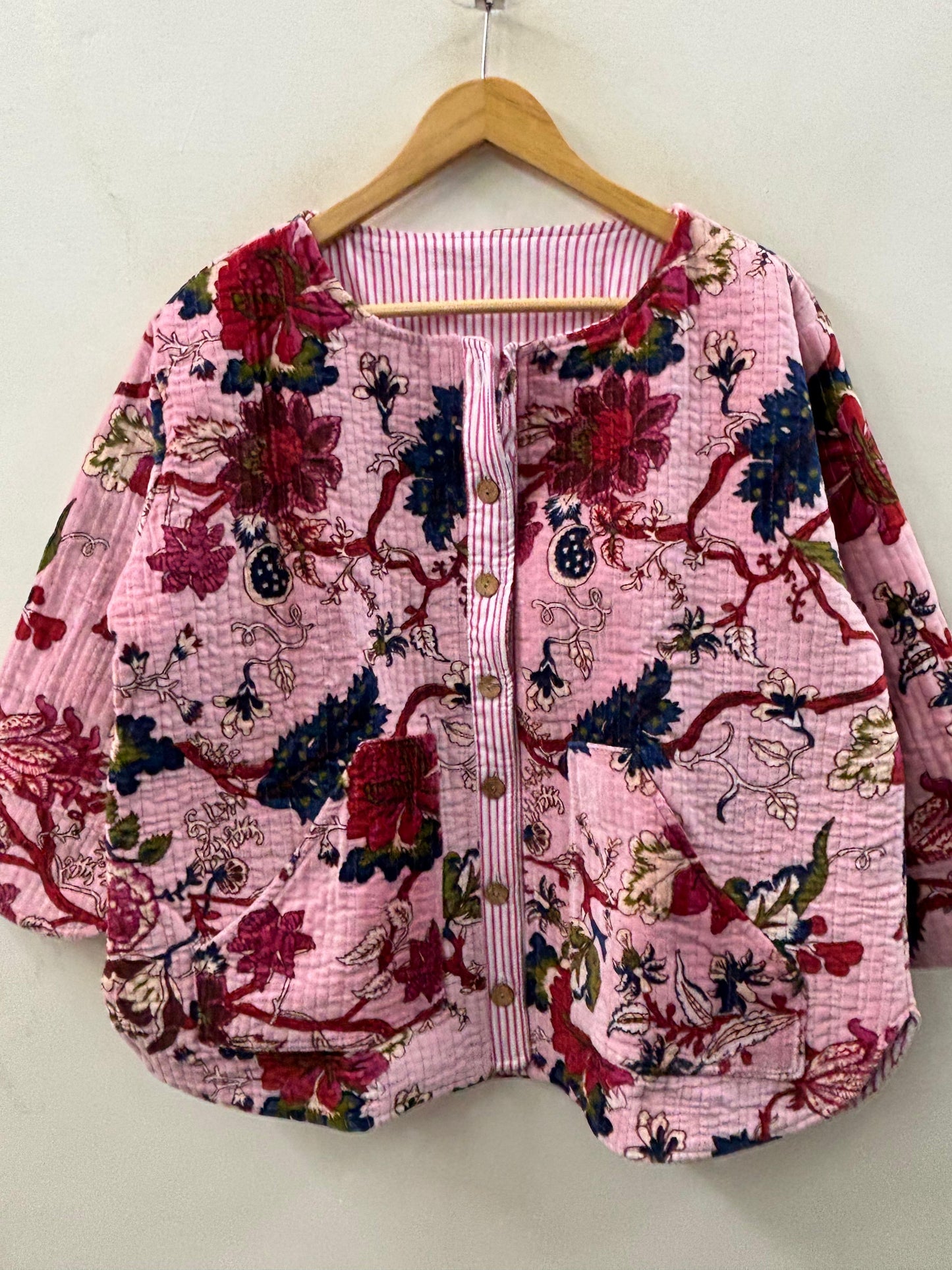 The Blush Garden — Hand Block-Printed Quilted Cotton Jacket - Default Title - Zoshak