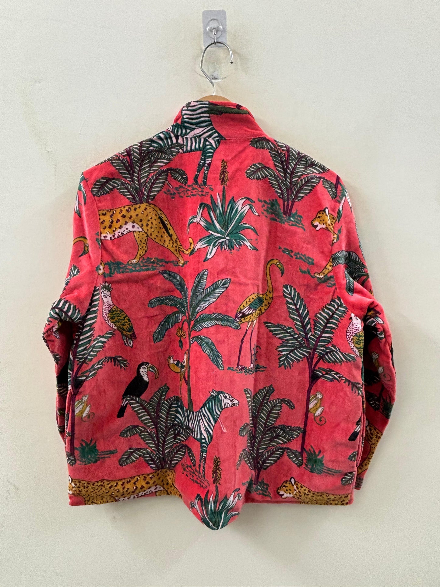 The Jungle Durbar — Block-Printed Velvet Jacket — Coral Rose - Default Title - Zoshak Jacket