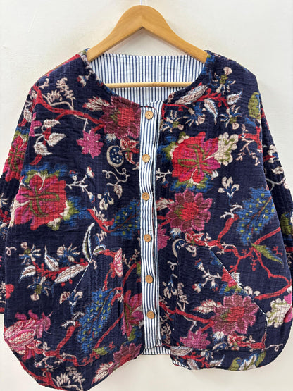 The Midnight Garden — Hand Block-Printed Quilted Cotton Jacket - Default Title - Zoshak