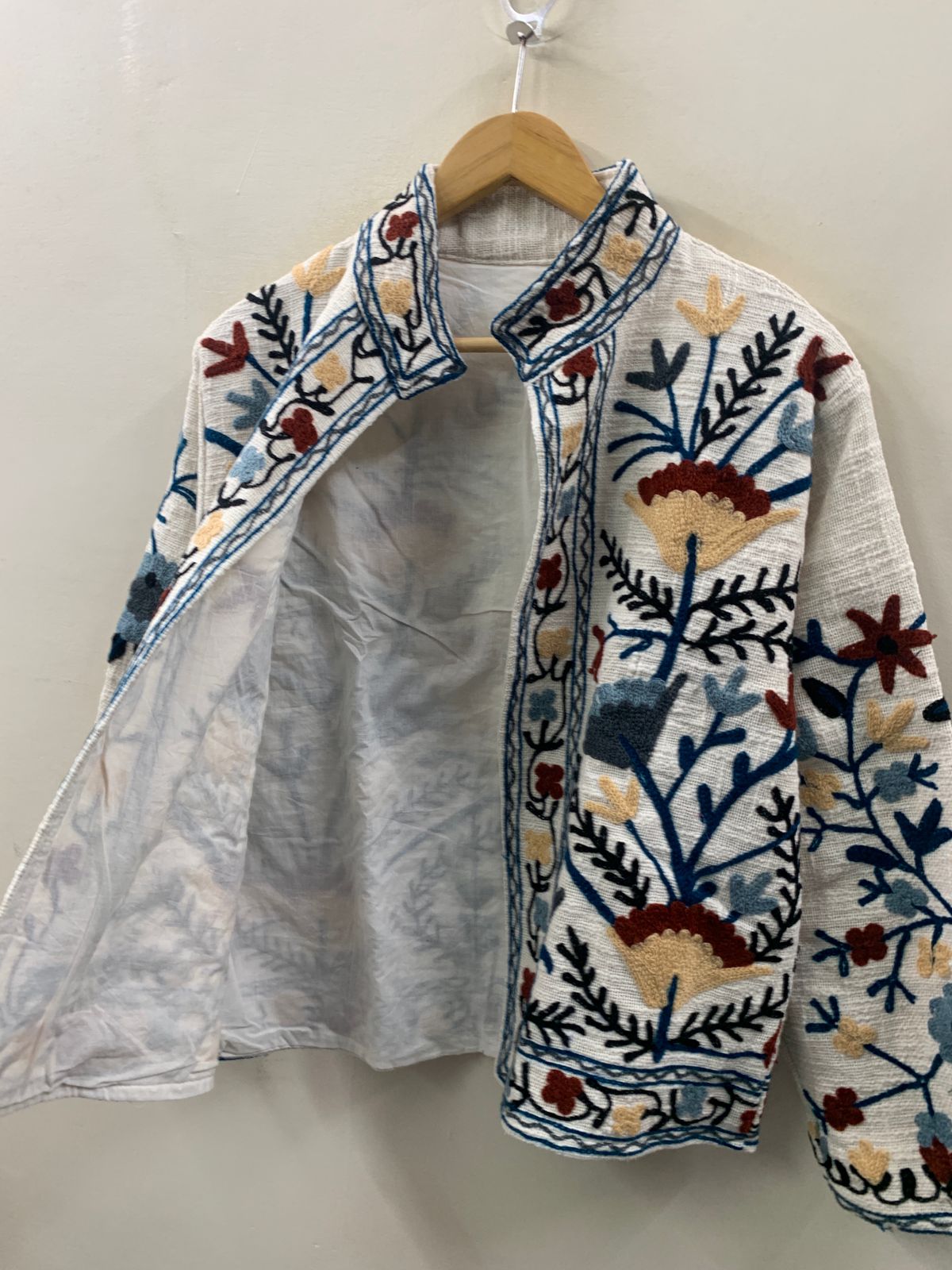 The Garden of Wandering Vines — Suzani-Inspired Chain Stitch Cotton Jacket — Ivory & Indigo - Default Title - Zoshak Jacket