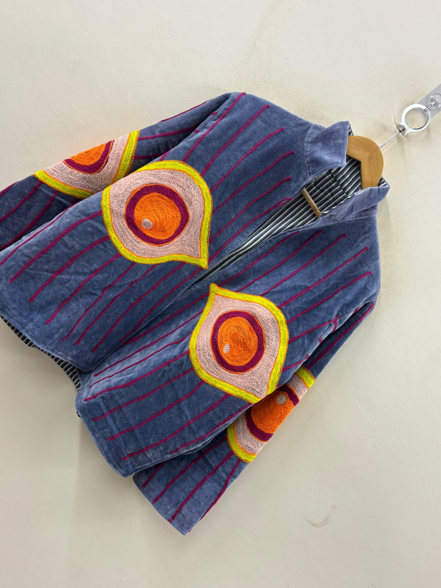 The Awakened Eye — Suzani Hand-Embroidered Velvet Jacket — Slate Blue with Saffron & Magenta - Default Title - Zoshak Jacket