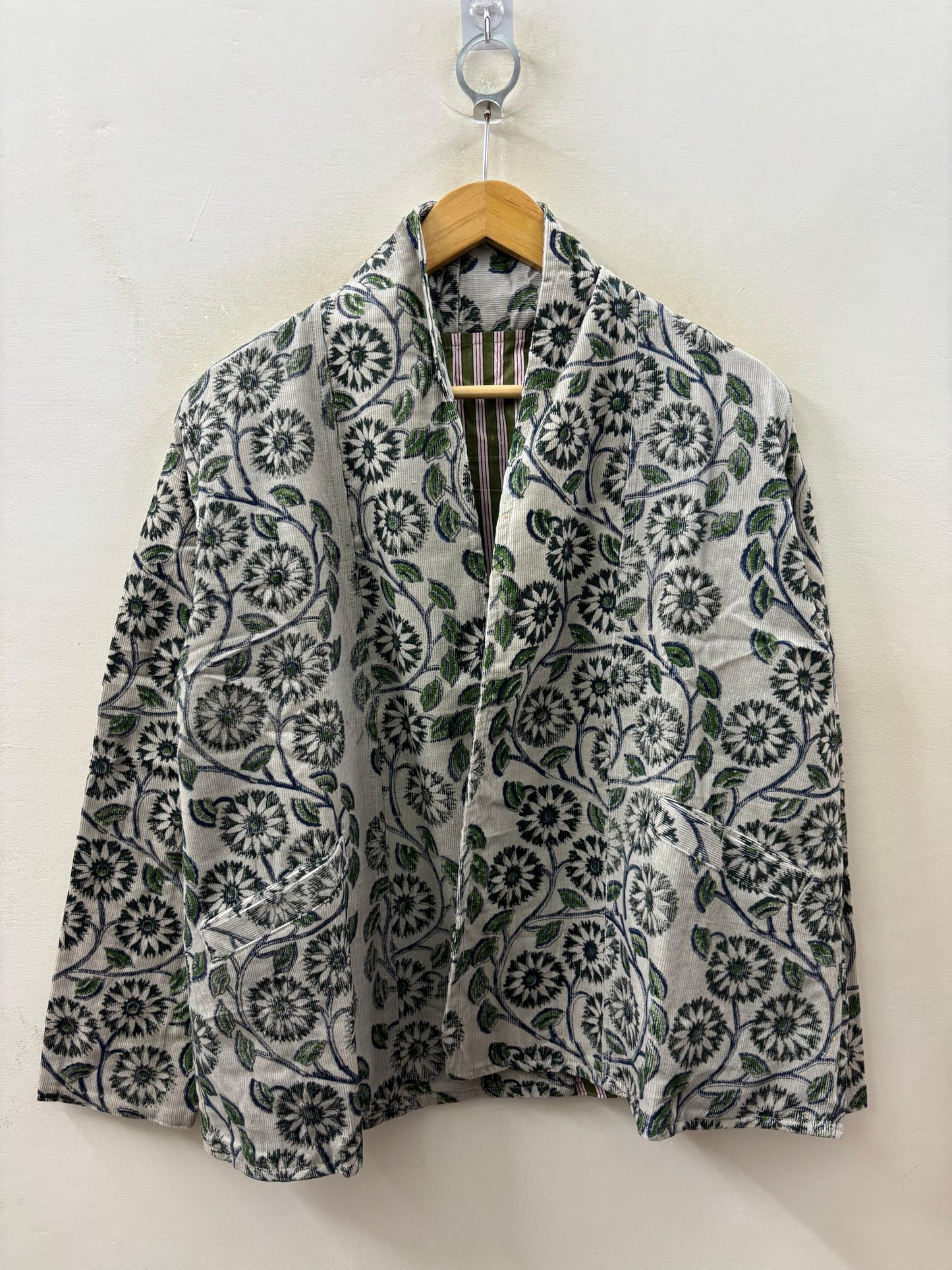 The Daisy Dream — Hand-Embroidered Corduroy Jacket — Cream with Forest Florals - Default Title - Zoshak Jacket