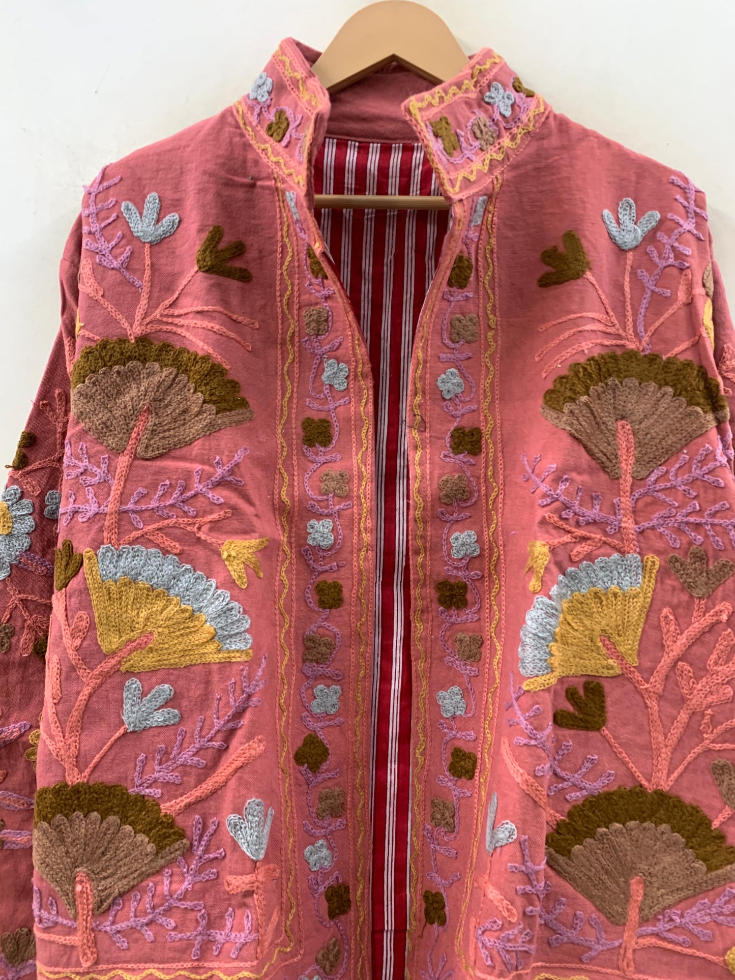 The Gulbahar — Crewel Embroidered Cotton Jacket — Faded Rose - Default Title - Zoshak Jacket