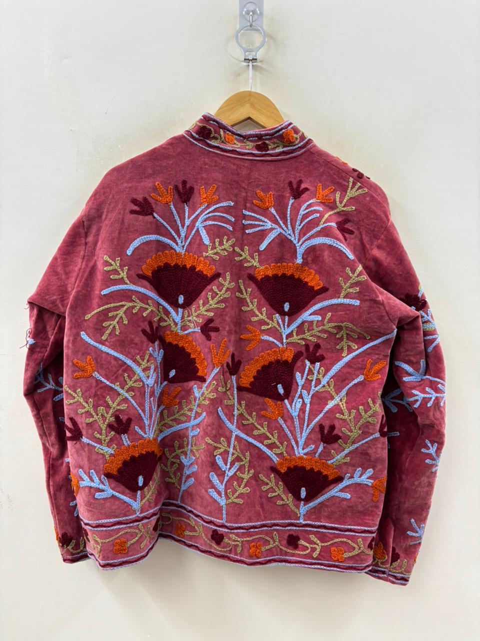 The Marigold Caravan — Suzani Hand-Embroidered Velvet Jacket — Dusty Rose & Saffron - Default Title - Zoshak Jacket